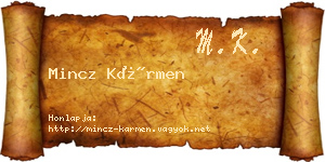 Mincz Kármen névjegykártya